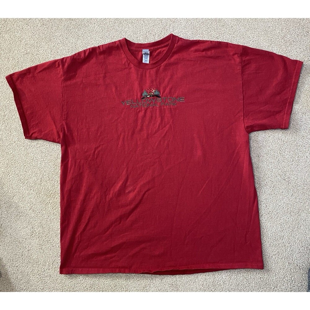 Yellowstone National Park T-Shirt Red Embroidered Bison 2XL